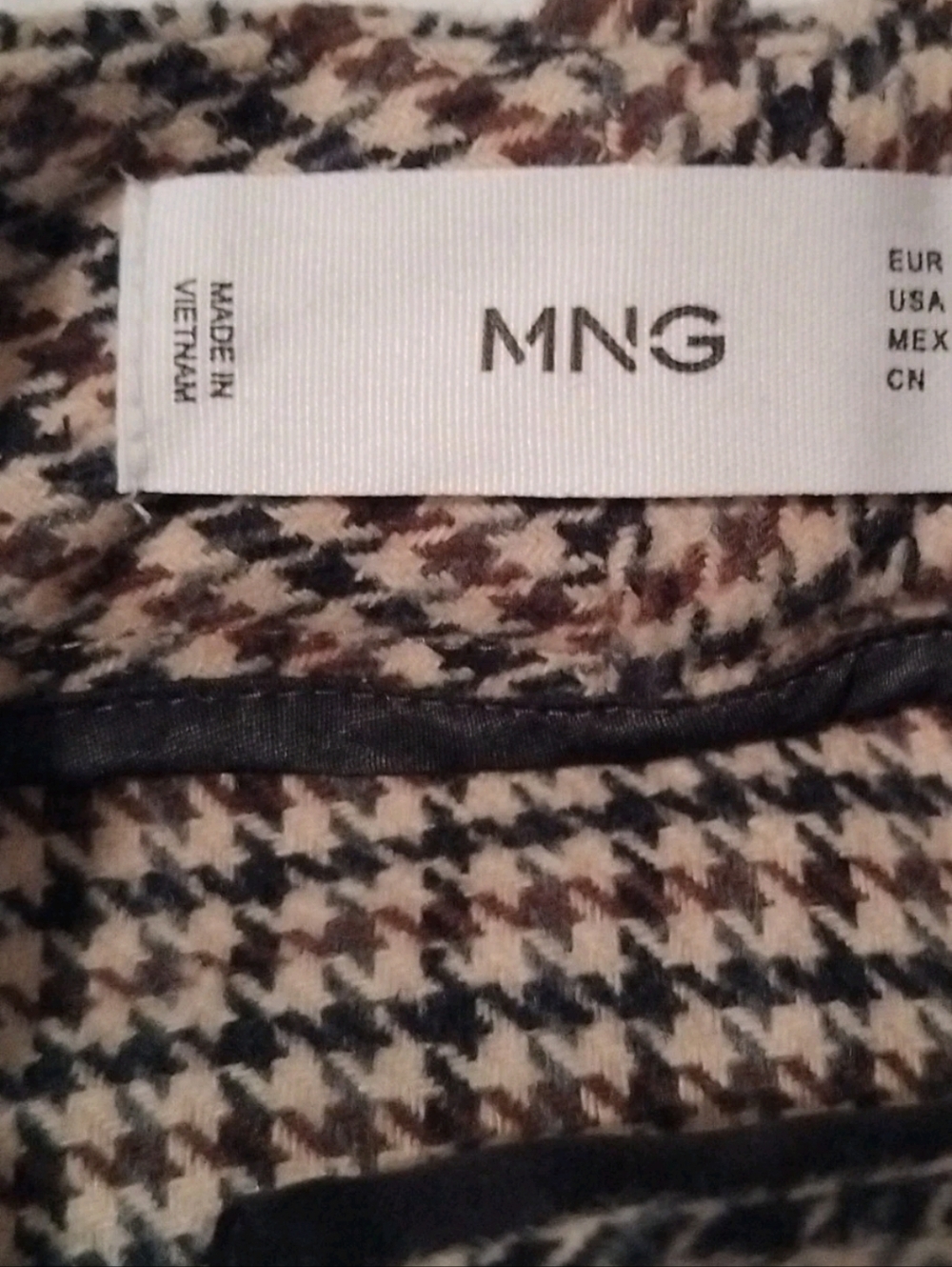 Mango MNG High-Waist Wool Blend Houndstooth Midi Skirt with Front Slit - 8 - Picture 4 of 5